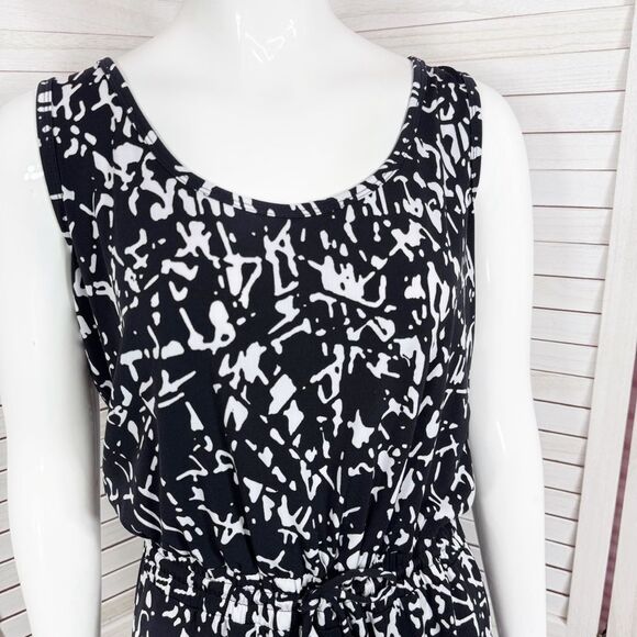 Calvin Klein Abstract Print Elastic Waist Wide Leg Sleeveless Jumpsuit Black 8 - Picture 5 of 13
